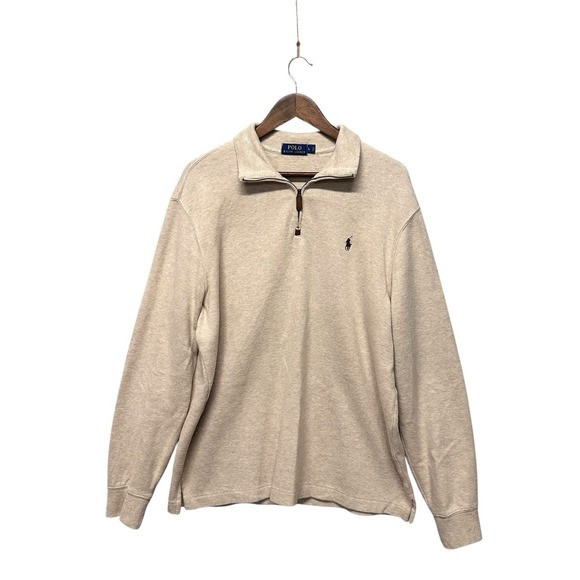Polo Ralph Lauren Men's Quarter Zip Pullover Beige Size L Old Money Long Sleeve - Picture 1 of 12